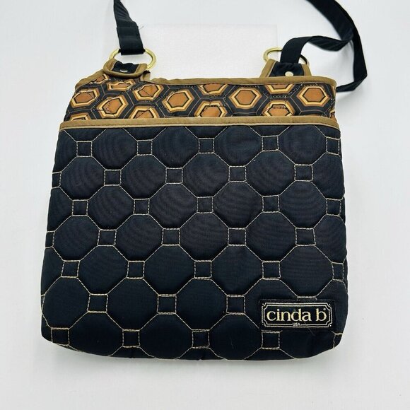 Cinda B Black Mod Tortoise Crossover Shoulder Bag Quilted 9" x 9.5" - Picture 1 of 7